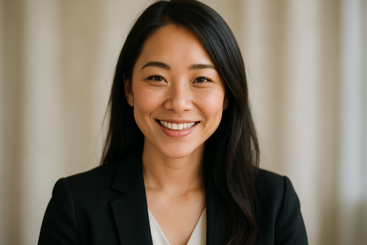 an asian woman smiling